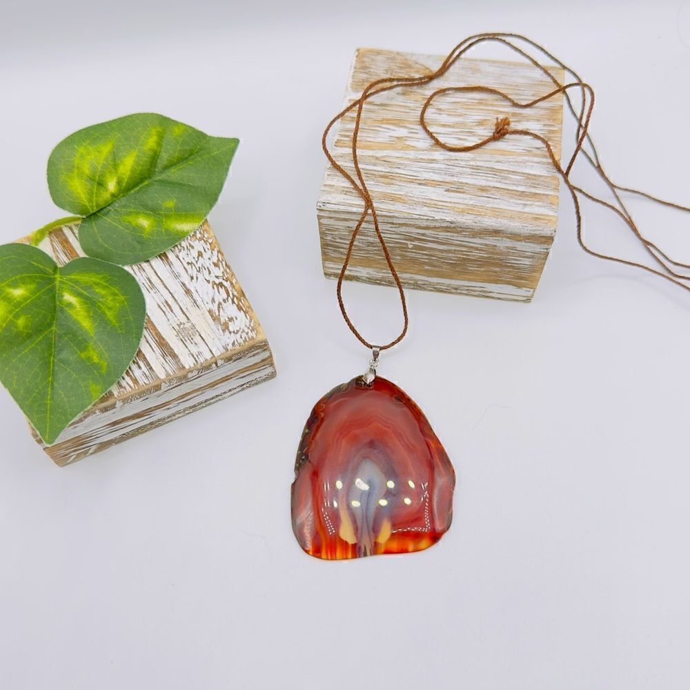 Large Agate Slice Statement Necklace Boho